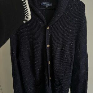crown & ivy navy flecked shawl-collar button cardigan